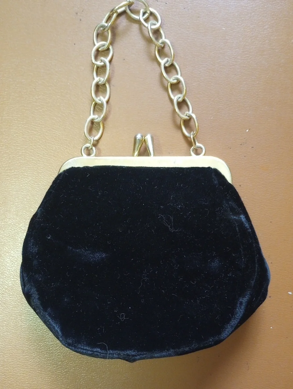 Vintage Retro Black Velvet Girl's Clutch Purse w/ Gold Chain